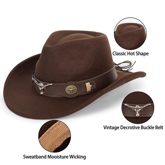 3693 Womens Classic Roll Up Western Cowboy Hat Wide Brim Felt Fedora
